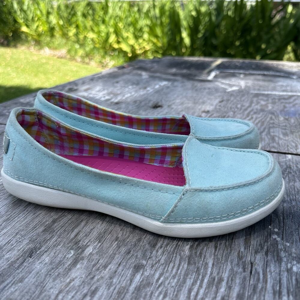 Crocs Melbourne II Women’s 7 Slip On Canvas Loafer Aqua Blue Coastal 505